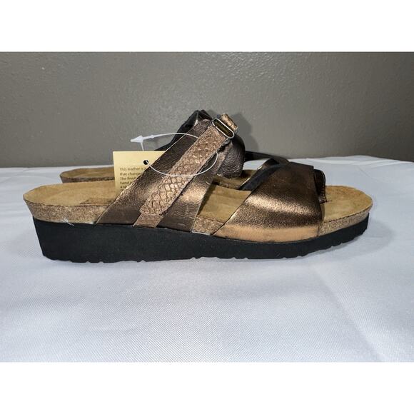 NWT Naot EUR 40 Jessica Toe Loop Slide Sandals Metallic Bronze Leather Strappy - Picture 3 of 12